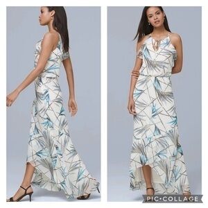 WHBM White Bamboo Print Hi Low Maxi Dress 4P
